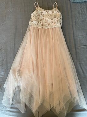 Zhenzi Blush Lace Bodice Tulle Handkerchief Hem Dress